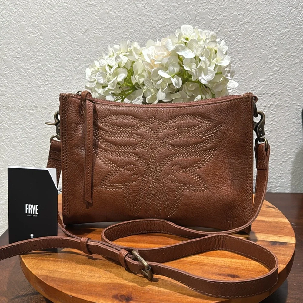 FRYE Charlene Embroidered Crossbody Bag in Cognac - Picture 2 of 12